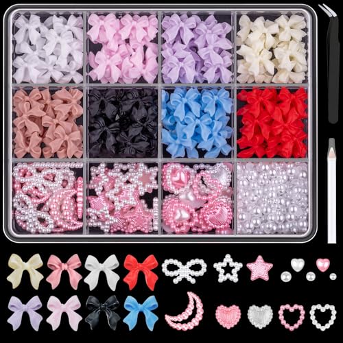 600-Piece 3D Nail Charms and Flatback Pearls Set with Pickup Tools
