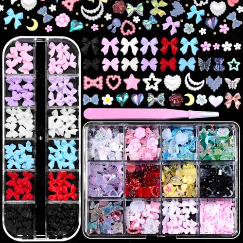 Assorted 3D Nail Charms with Bows and Various Shapes for Nail Art