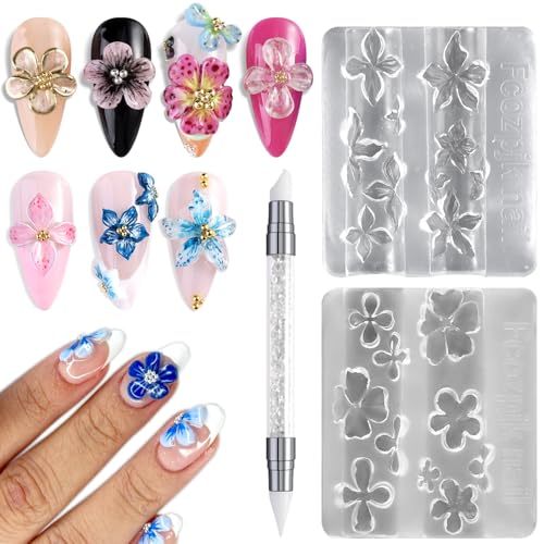 3D Flower Silicone Nail Art Molds with Carving Pen