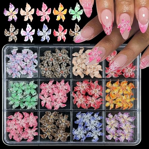 3D Nail Charms Set with 96 Colorful Acrylic Flower Rhinestones