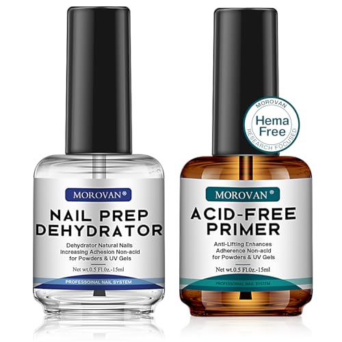 Morovan Acid-Free Nail Primer and Dehydrator Set for Gel and Acrylic Nails