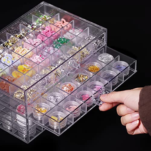 72-Grid Acrylic Organizer Box with 3 Drawers for Small Craft and Jewelry Storage
