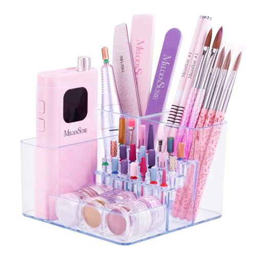 Nail Drill Bits Holder and Organizer with 21 Holes and Multi-Compartment Storage