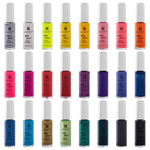 24-Color Nail Art Polish Set with Built-In Thin Brush