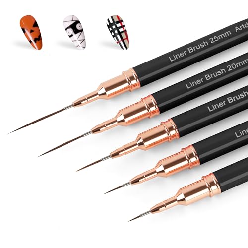 Metallic Nail Art Liner Brush Set - 5 Fine Detail Brushes