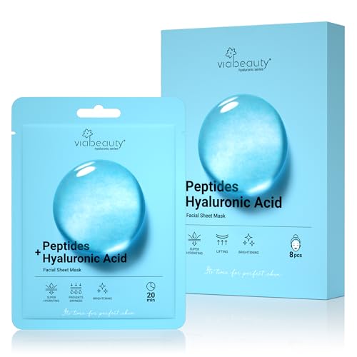 Hydrating Hyaluronic Acid & Peptide Facial Sheet Masks - 8 Pack