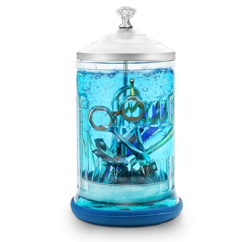 33 Oz Glass Disinfectant Jar with Removable Basket for Barber and Spa Tools