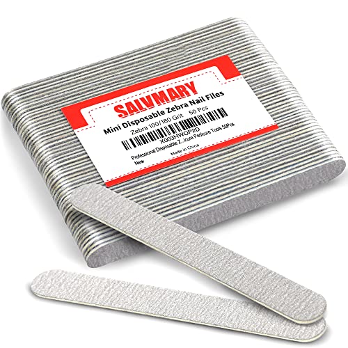 Disposable Zebra Nail Files 100/180 Grit Double-Sided Emery Boards - 50 Pack