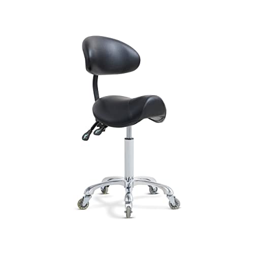 Ergonomic Rolling Saddle Stool with Back Support