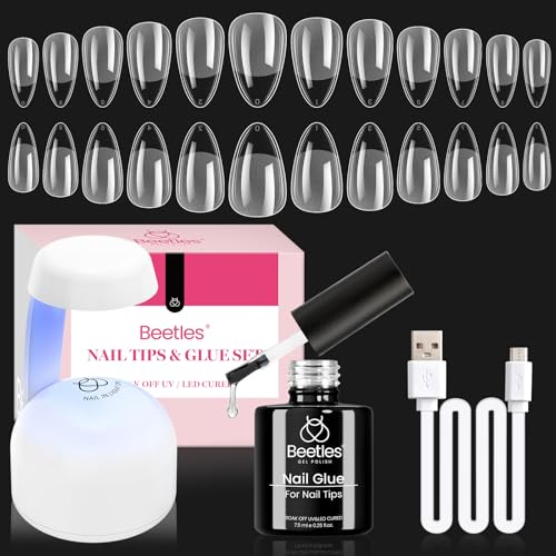 Beetles Almond Shape Gel Nail Kit with 504 Nail Tips and Mini UV/LED Lamp