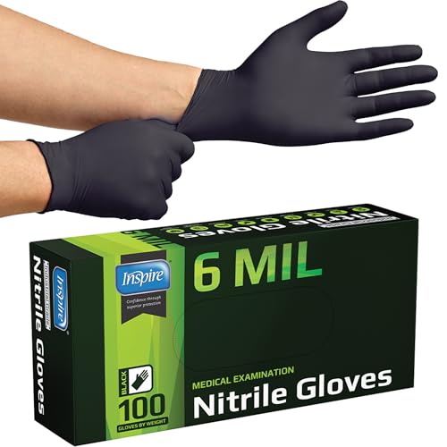 Inspire Heavy Duty Black Nitrile Gloves - 6 Mil, Chemical Resistant, Disposable