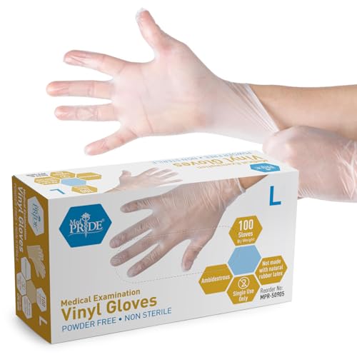 MED PRIDE Large Vinyl Examination Gloves - 100 Count