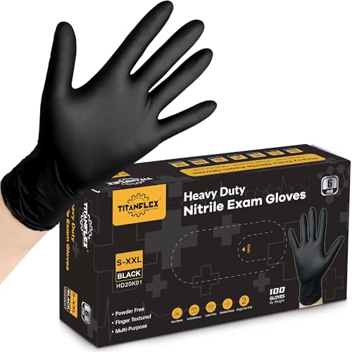 TitanFlex Heavy-Duty Black Nitrile Gloves, 6-mil, Large, 100 Count