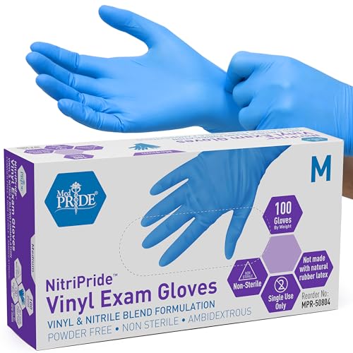 MED PRIDE Disposable Nitrile-Vinyl Blend Exam Gloves, Medium, 100 Count