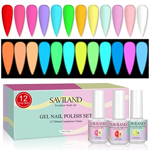 Saviland Glow-in-the-Dark Gel Nail Polish Set ,  12 Neon Colors