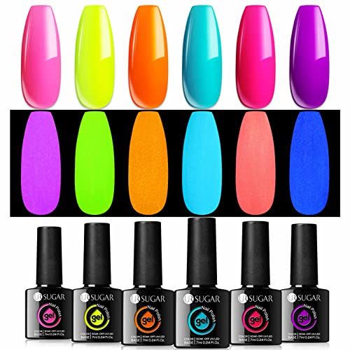 UR SUGAR Glow in the Dark Neon Gel Nail Polish Set - 6 Bright Colors