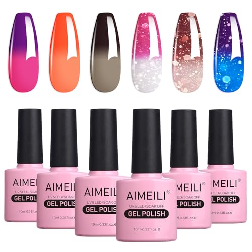AIMEILI Temperature Color Changing Gel Nail Polish Set - 6 Vibrant Shades