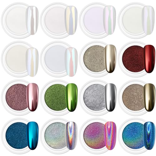 Artdone 16-Jar Chrome and Holographic Nail Powder Set
