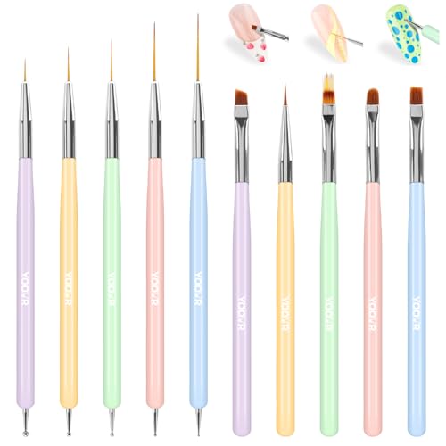 10-Piece Nail Art Brush Set with Dotting Tools and Detail Brushes