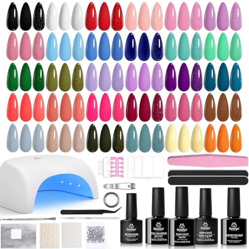 54-Piece Gel Nail Polish Kit with UV/LED Lamp and 32 Colors