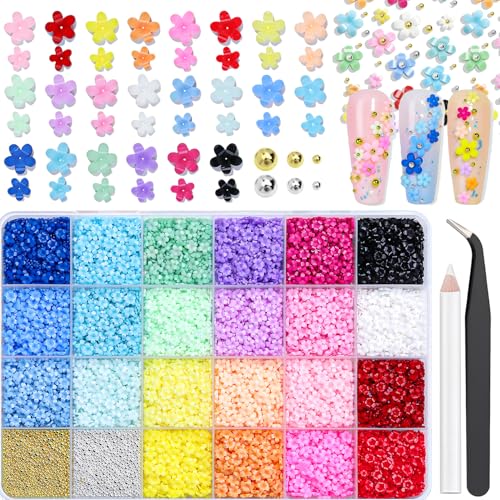 11000 Piece 3D Flower Nail Charms and Beads Set with Pickup Tools