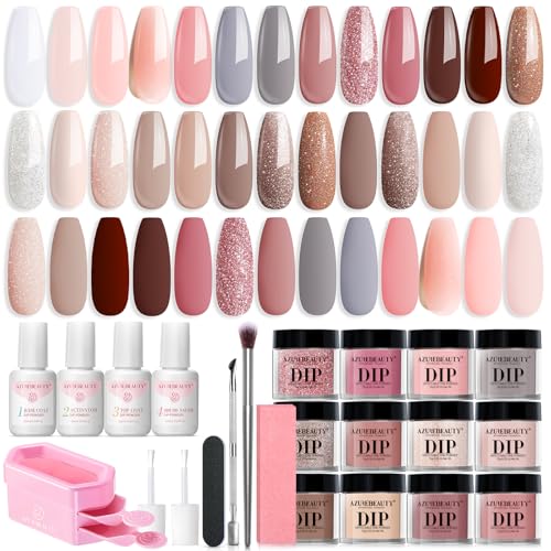 AZUREBEAUTY 31-Piece Dip Powder Nail Kit with 20 Colors and Nail Care Tools