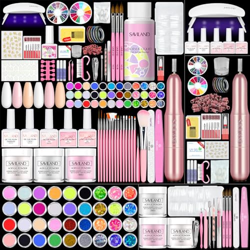 Saviland Acrylic Nail Kit with Nail Drill and UV Lamp
