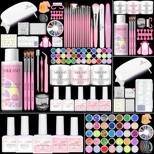 Saviland Acrylic Nail Kit with Gel Polish and UV Lamp