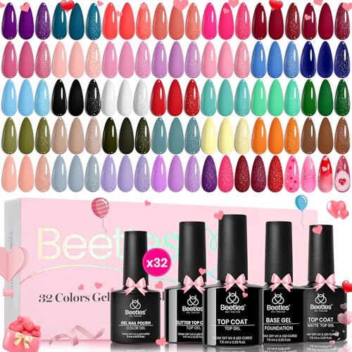 Beetles 32-Color Gel Nail Polish Set with Base and Top Coats