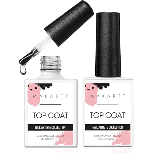 Makartt No Wipe Gel Top Coat ,  Long-Lasting High Gloss Nail Finish, 2 Pack 10ml