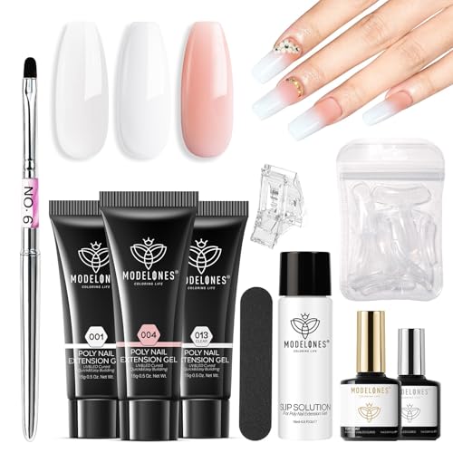Poly Gel Nail Kit with Clear, White, and Apricot Colors plus Nail Forms and Tools