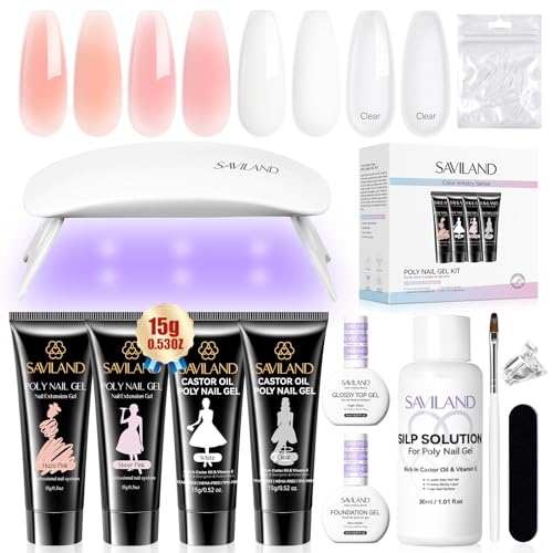 Saviland Poly Gel Nail Kit with UV Lamp and 4 Colors