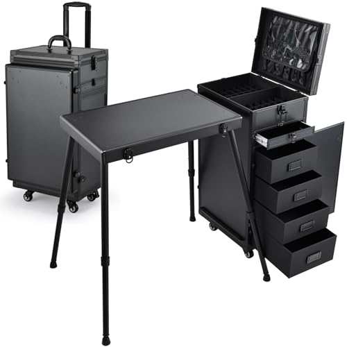 Rolling Manicure Table with Storage Drawers and Foldable Nail Desk on Wheels