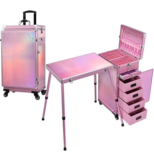 Rolling Foldable Manicure Table with Storage Drawers and Wheels