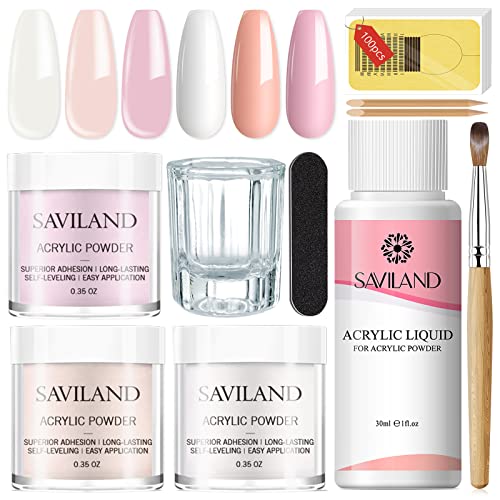 Saviland Acrylic Nail Starter Kit with Powder, Liquid & Accessories