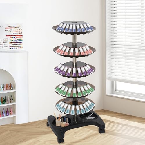 5-Tier Rotating Nail Polish Rack with Wheels - Holds 120 Bottles