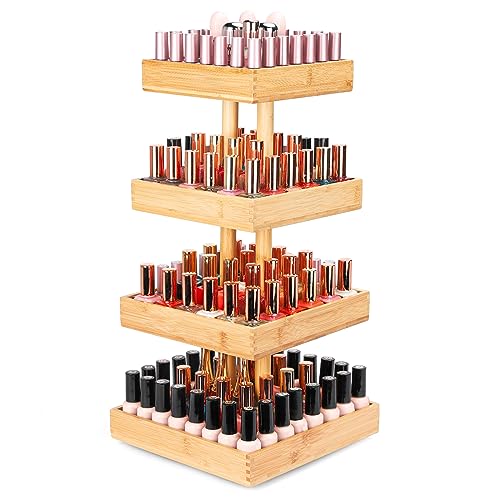360 Rotating Bamboo Nail Polish and Makeup Organizer
