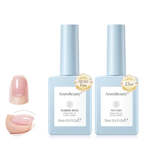 Rubber Base Gel Polish and No Wipe Top Coat Set for Stronger Nails