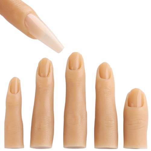 Silicone Practice Fingers with False Nail Tips for Nail Art Training