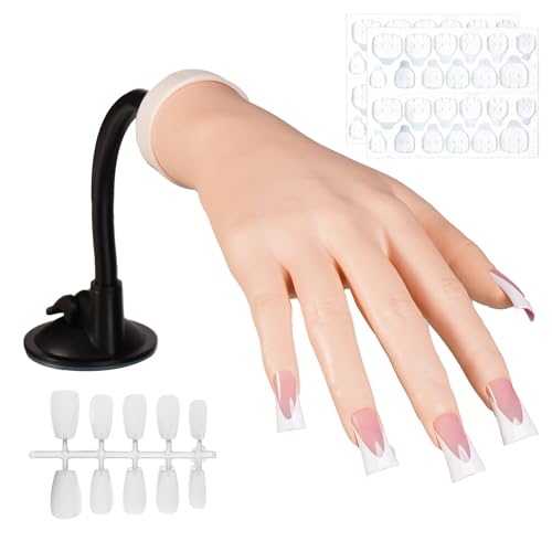 Silicone Practice Hand with Adjustable Stand and Nail Tips for Manicure Training