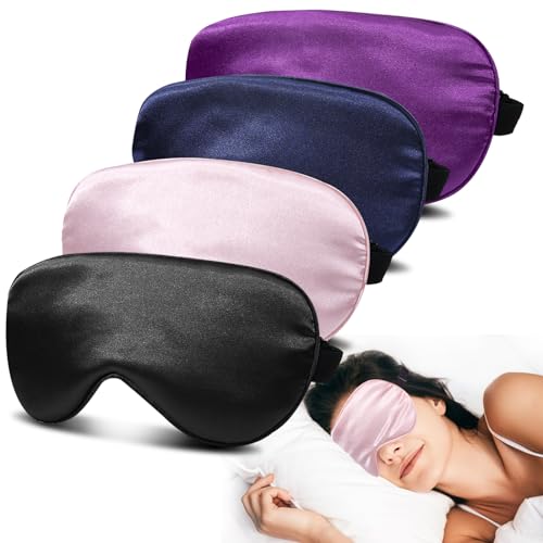 Silk Sleep Mask 4-Pack with Adjustable Strap and Complete Blackout