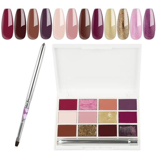EODCI 12-Color Solid Cream Gel Nail Polish Palette with Brush