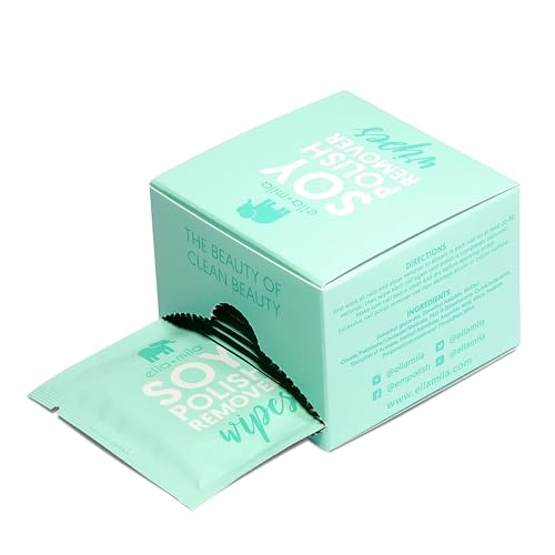 ella+mila Soy Nail Polish Remover Wipes - Non-Acetone, Vitamin-Enriched, Lint-Free (12 Pack)