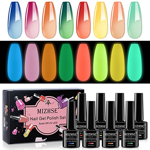 MIZHSE Glow in the Dark & Temperature Color Changing Gel Nail Polish Set - 8 Vibrant Colors