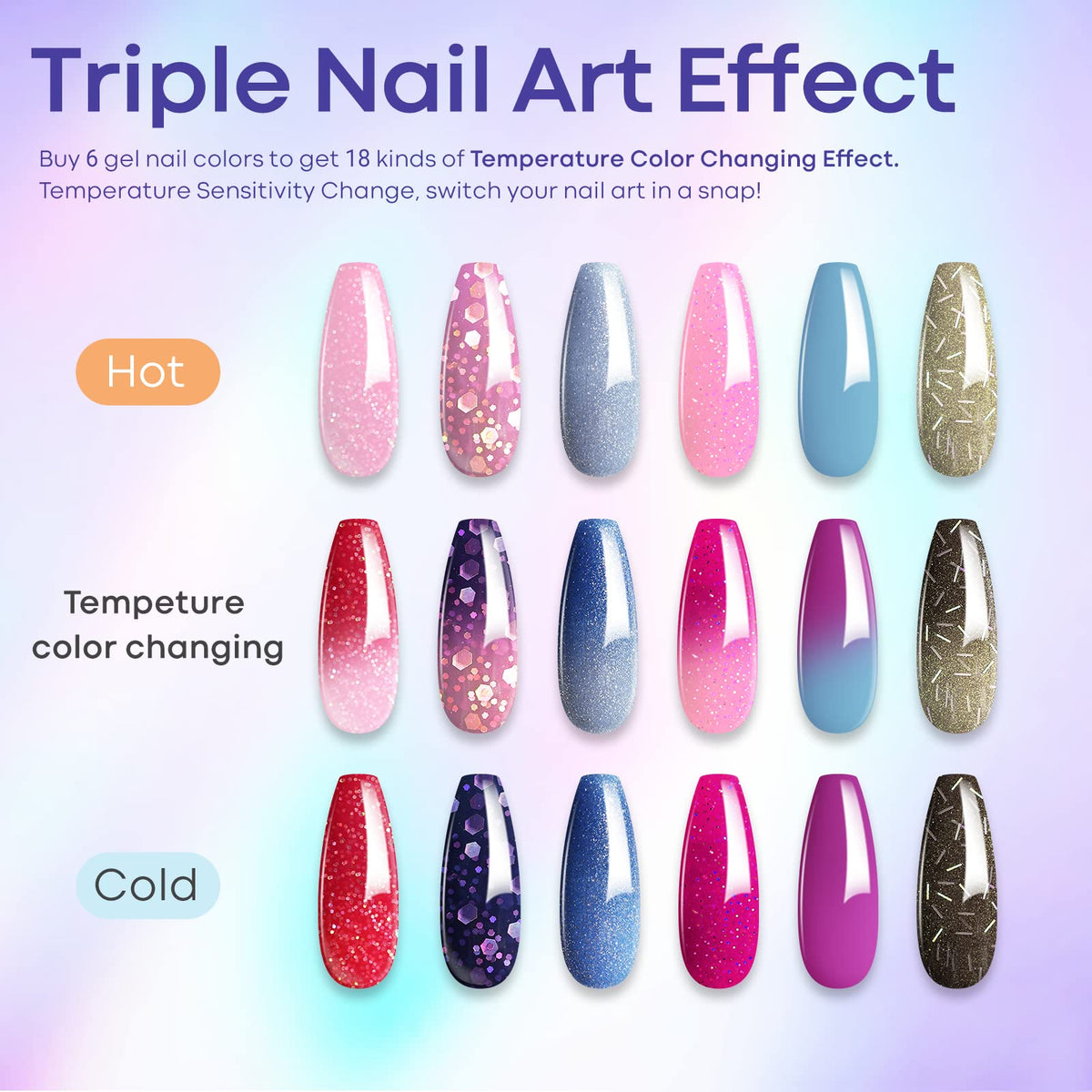  Thermal color changing gel polish sets