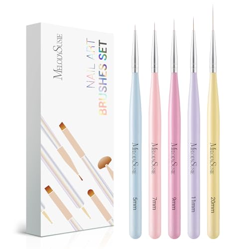 Nail Art Liner Brush Set ,  5 Fine Synthetic Brushes for Detailed Nail Painting