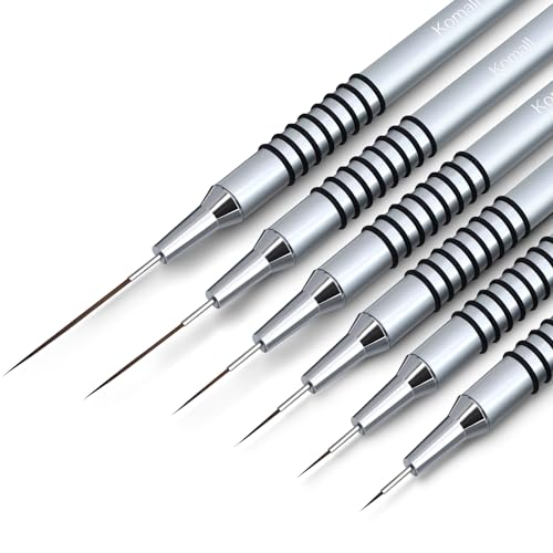 Komall Metallic Nail Art Brush Set - 6 Non-Slip Liner Brushes for Fine Nail Detailing
