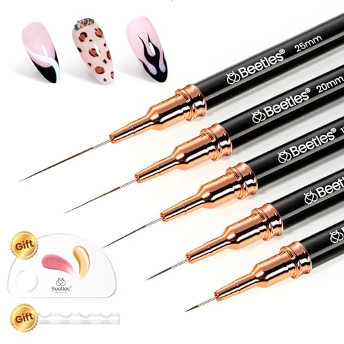 Beetles 5-Piece Metallic Nail Art Liner Brush Set with Palette Holder