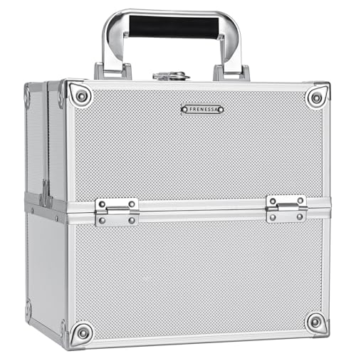 Portable Aluminum Makeup Train Case with Lock and 4-Tier Trays