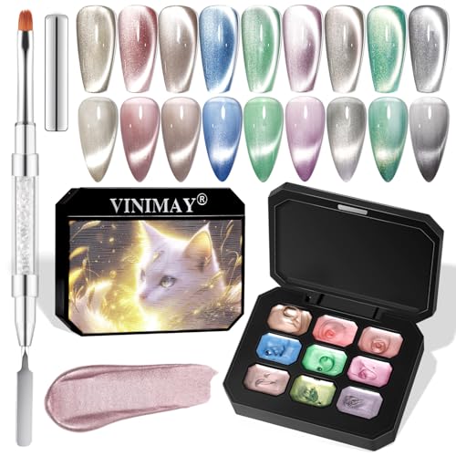 9-Color Cat Eye Gel Nail Polish Set with Magnetic Stick and Dual-Ended Brush